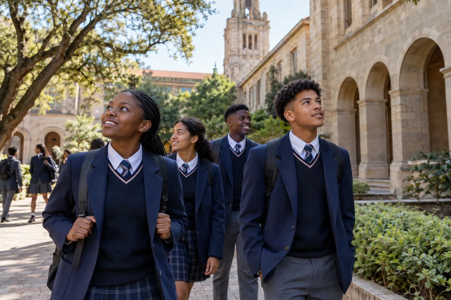 Illustrative scene of learners exploring campus visits together